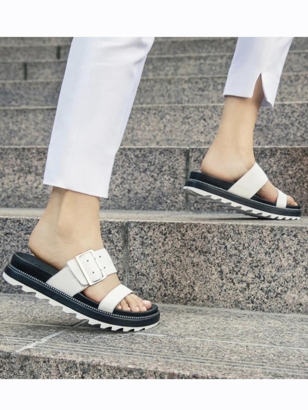 SOREL Roaming Buckle Slide US 11 White Leather Strappy Platform Sandals